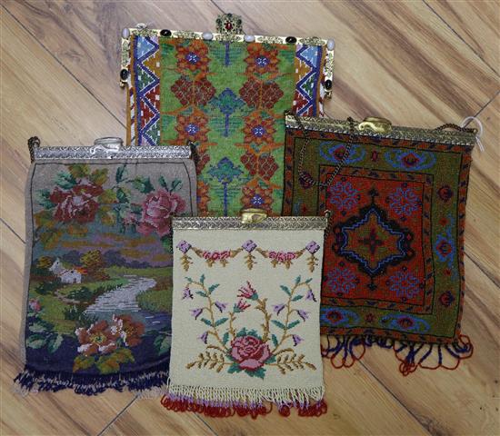 Four beadwork evening bags, one with jewelled mount and three necklaces including two Christian Dior.